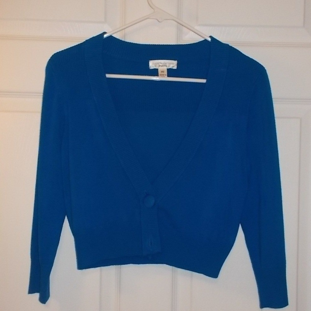 John Paul Richard Petite Royal Blue Cropped Cardigan Shrug Sweater PS P145-7480J